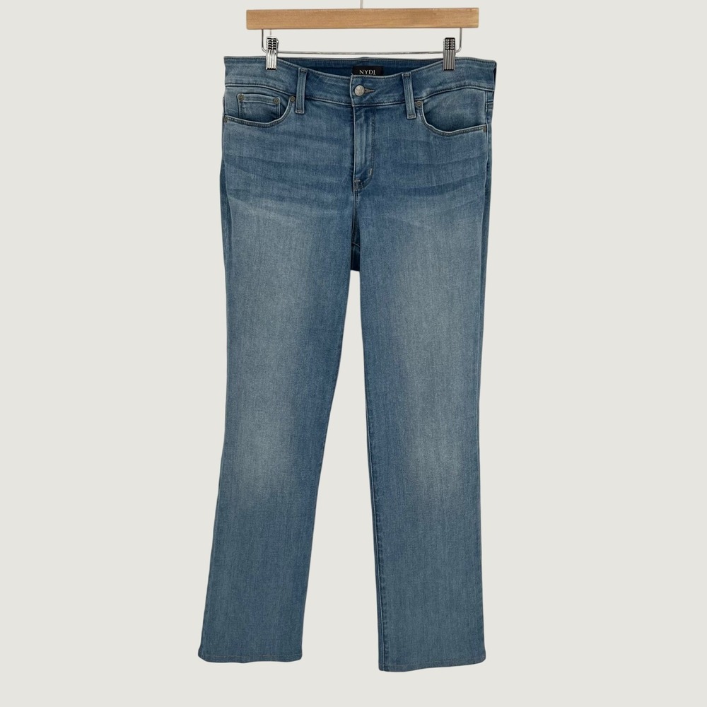 NYDJ Womens Marilyn Straight Leg Mid Rise Jeans Size 10 Blue Lift Tuck Stretch